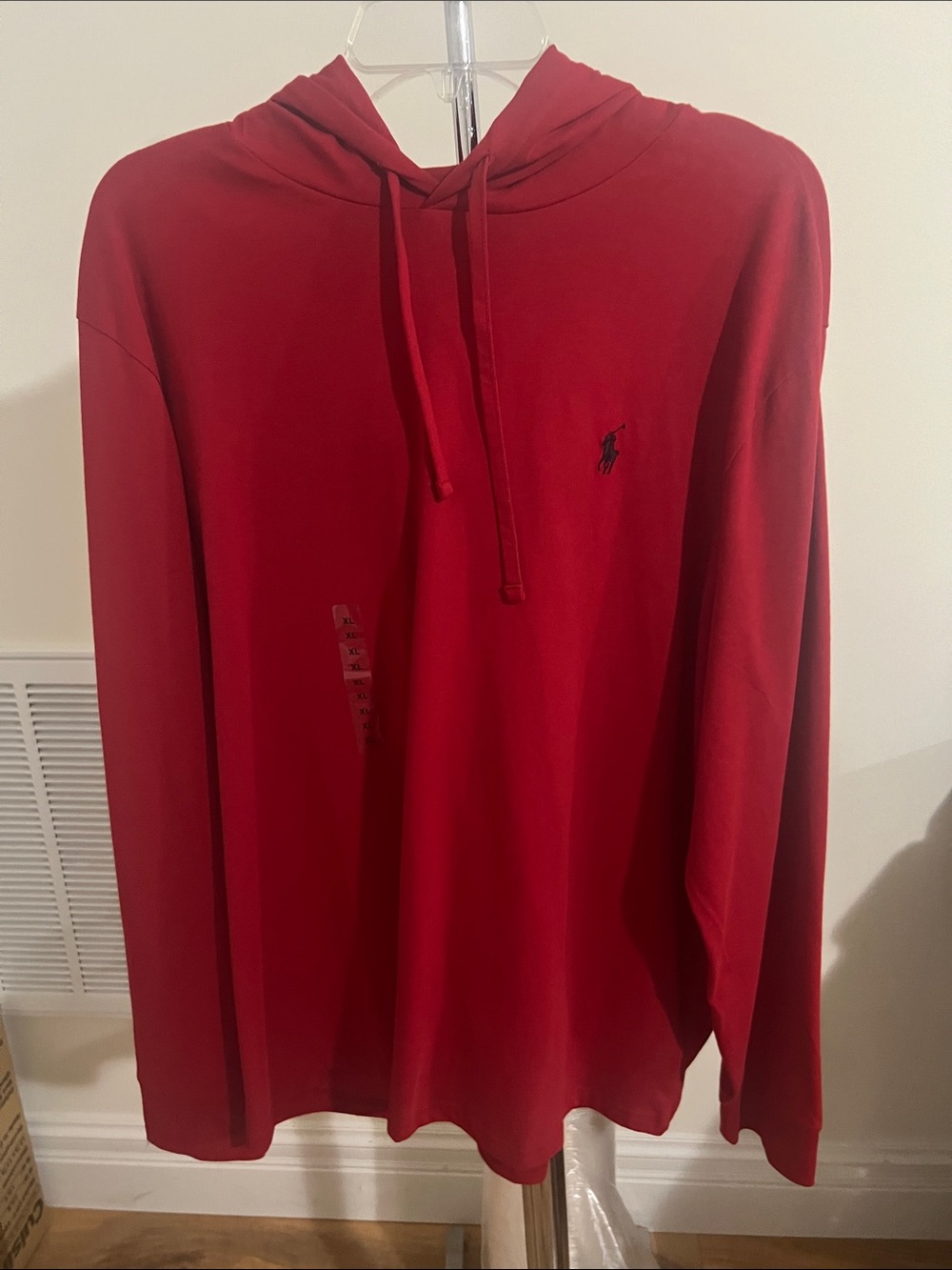 Ralph Lauren Red Long Sleeve Pullover Hoodie Tee With Black Pony